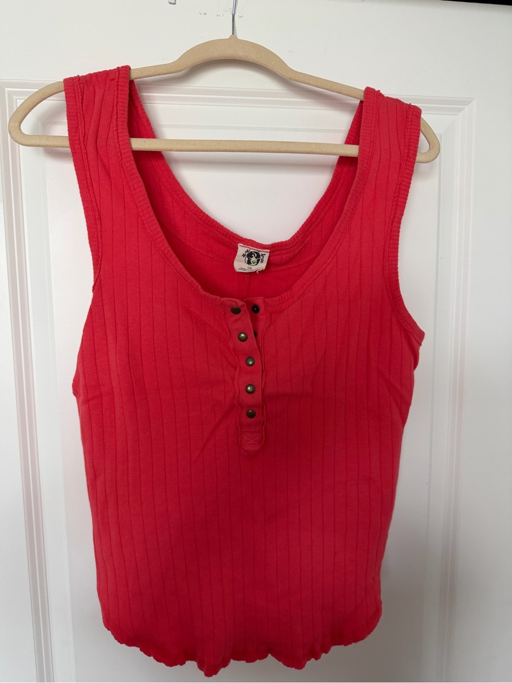 We The Free Bright Red Ribbed Henley Tank